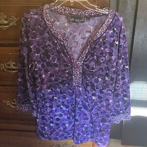 Susan Graver Purple Patterned Blouse